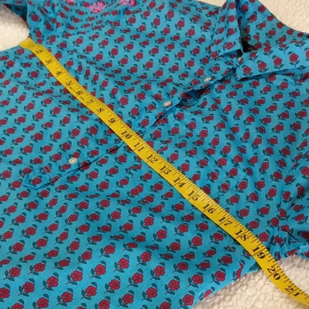 J. Crew Re-imagined Blue Button-up Floral Shirt with Pink Floral Accents WMNS -M - Picture 11 of 15